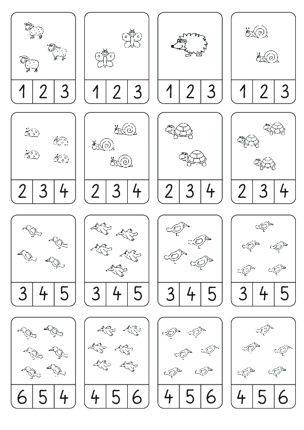 Mengen und Zahlen bis 6 (schwarz-weiß)